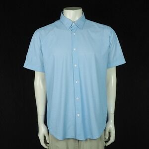 Hugo Boss Roan Button Down Shirt Mens Sz XL Blue Slim Fit Geometric Nylon Blend